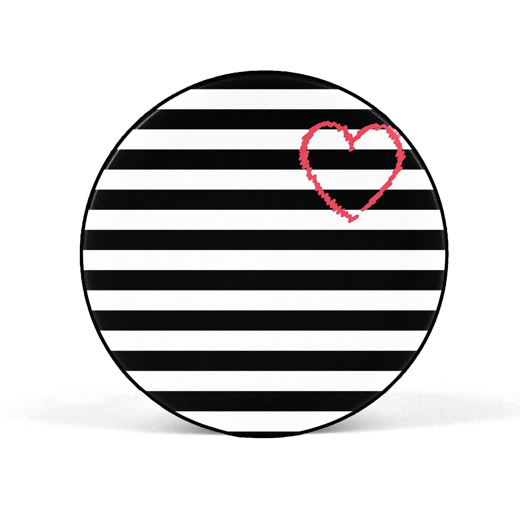 Heart On Black & White Stripes Mobile Phone Holder Grip - SCOTTSY