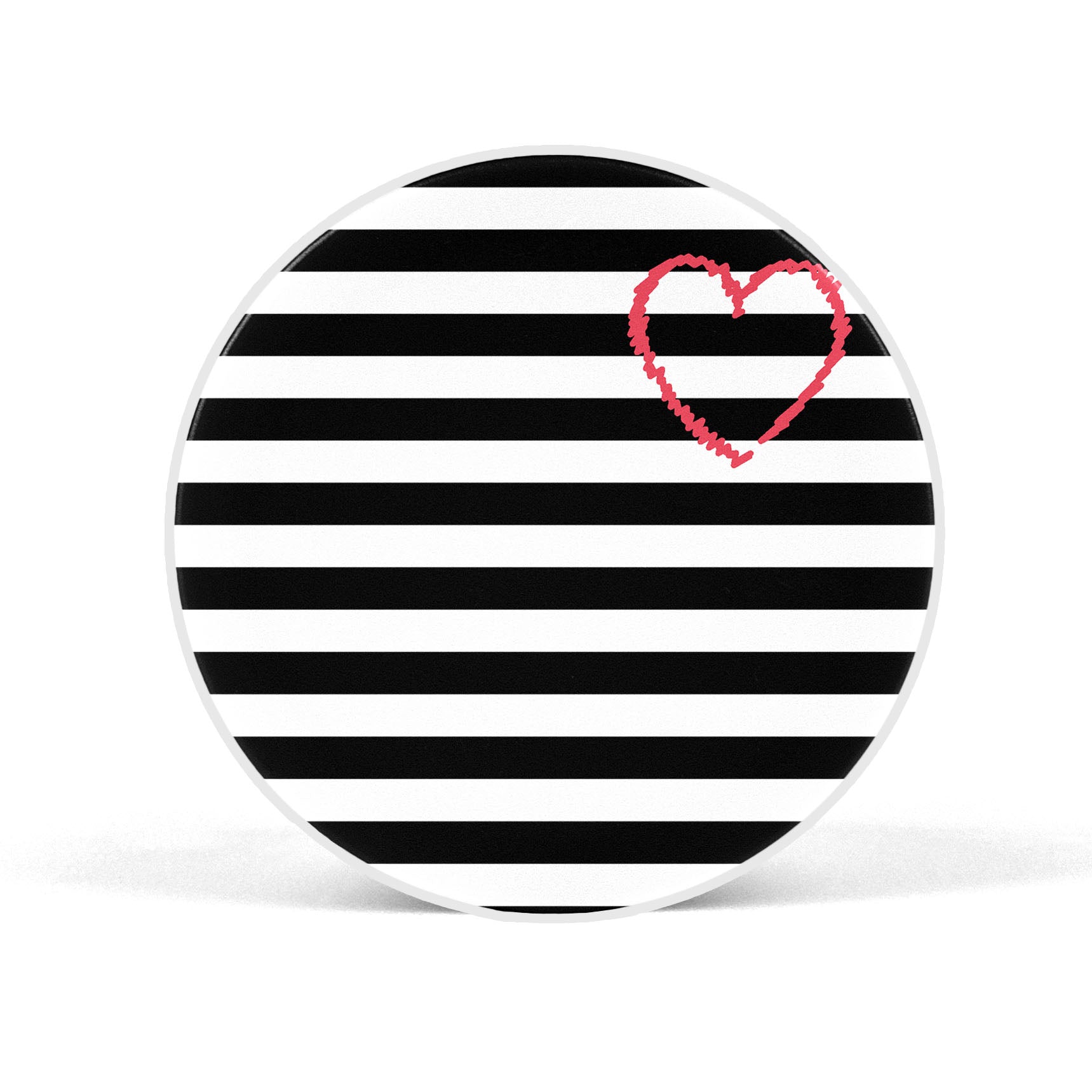 Heart On Black & White Stripes Mobile Phone Holder Grip - SCOTTSY