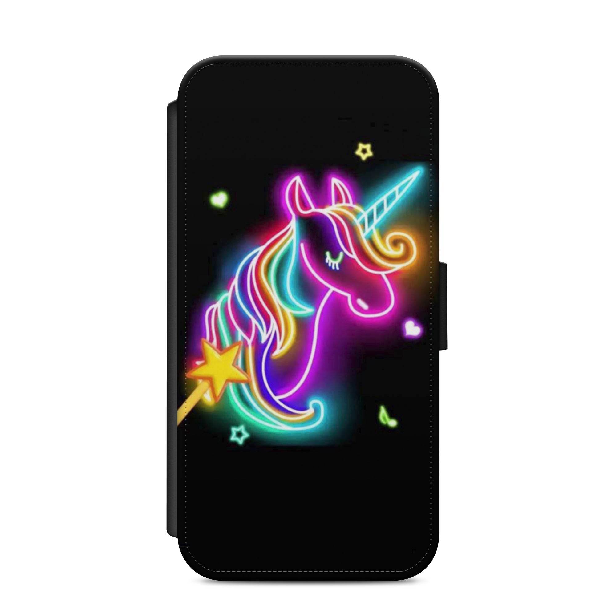 Neon Unicorn Faux Leather Flip Case Wallet for iPhone / Samsung