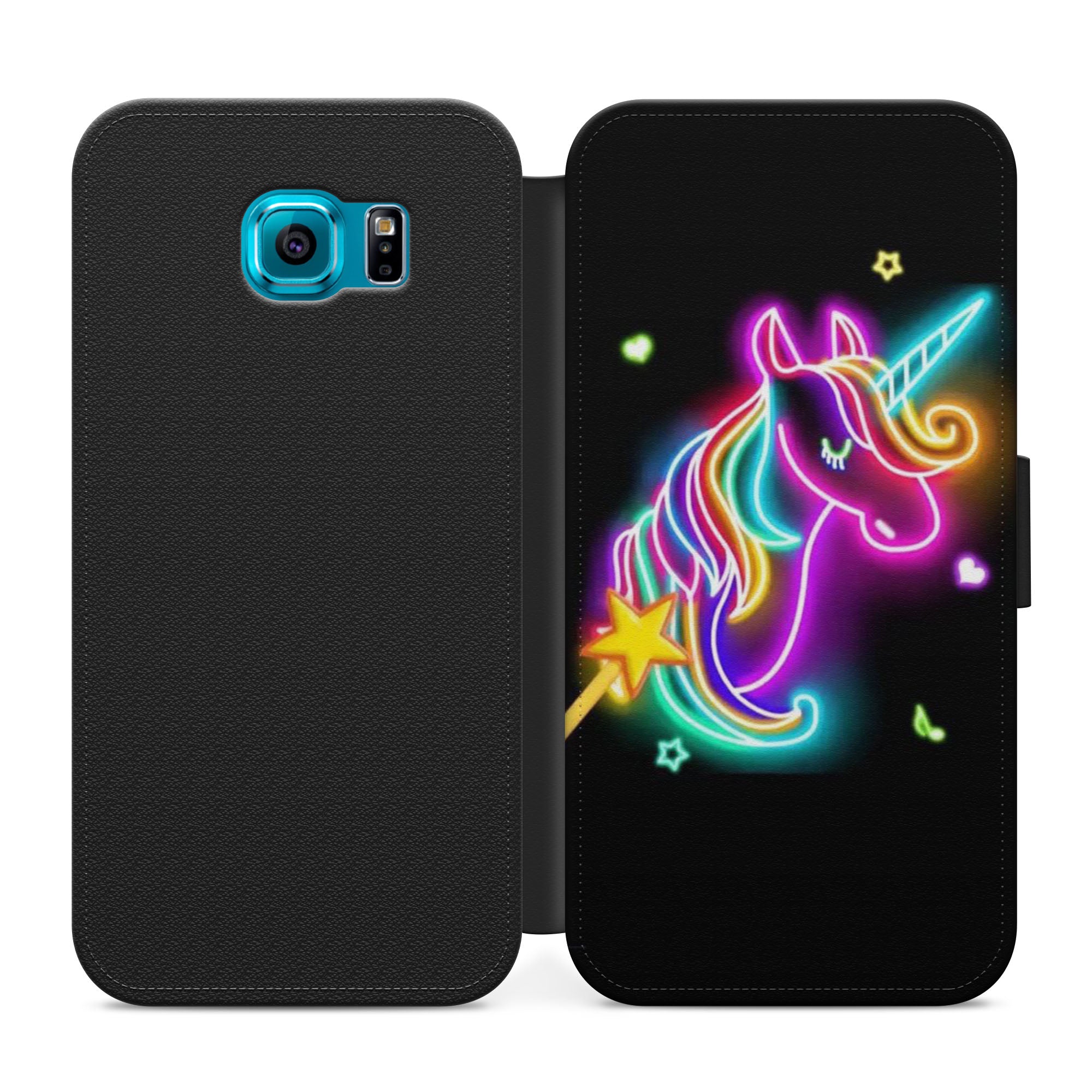 Neon Unicorn Faux Leather Flip Case Wallet for iPhone / Samsung