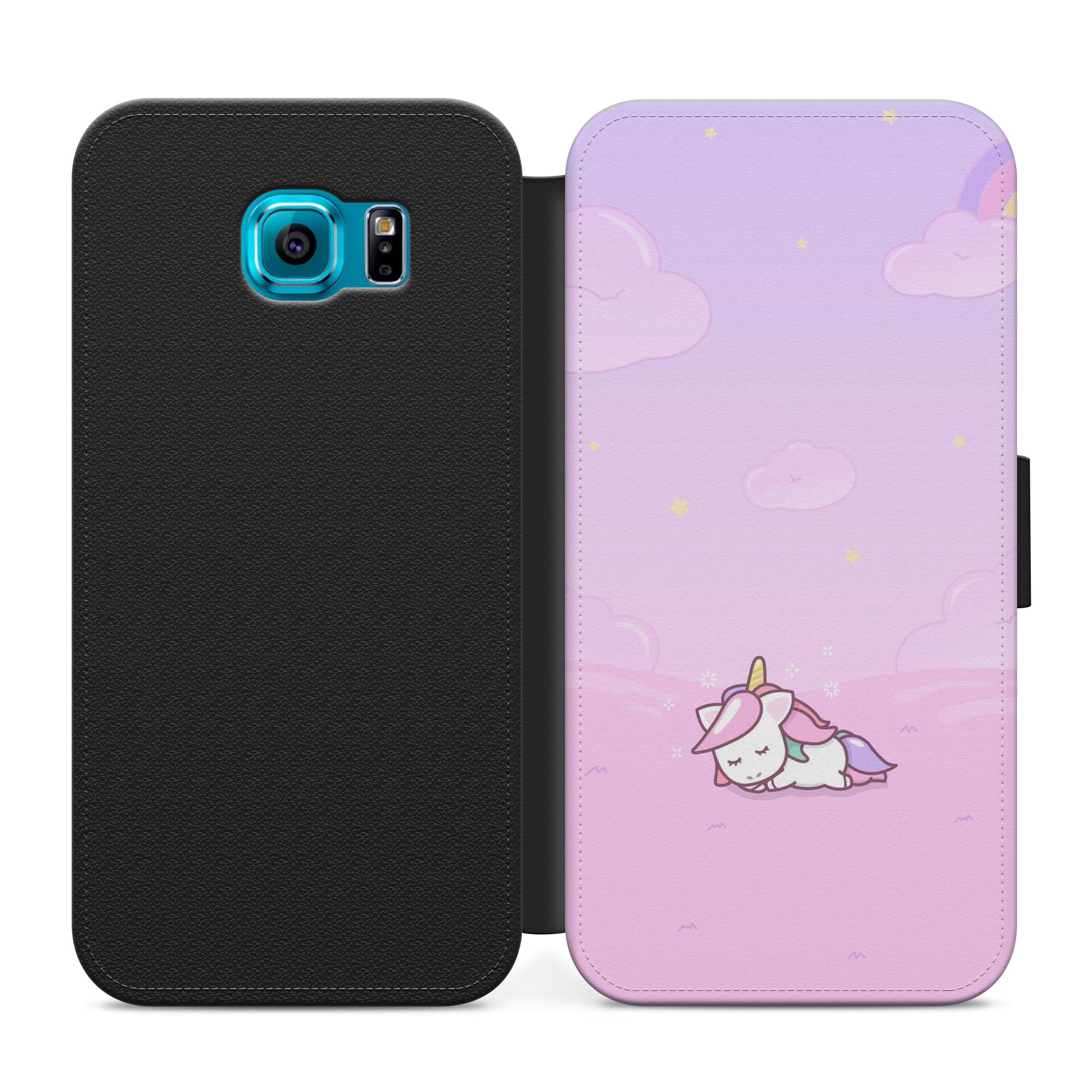 Cute Snoozing Unicorn Faux Leather Flip Case Wallet for iPhone / Samsung