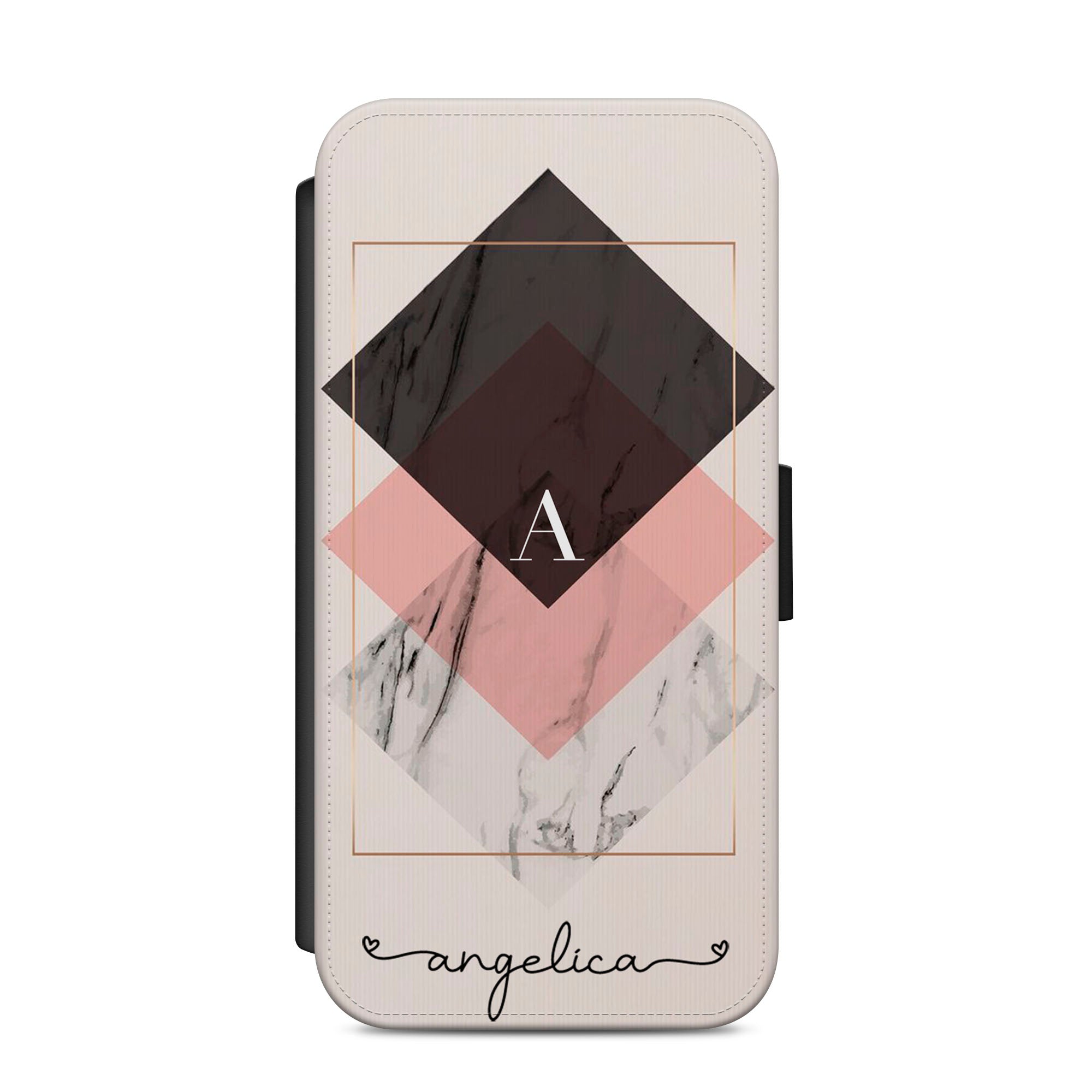 Personalised Geometric Faux Leather Flip Case Wallet for iPhone / Samsung