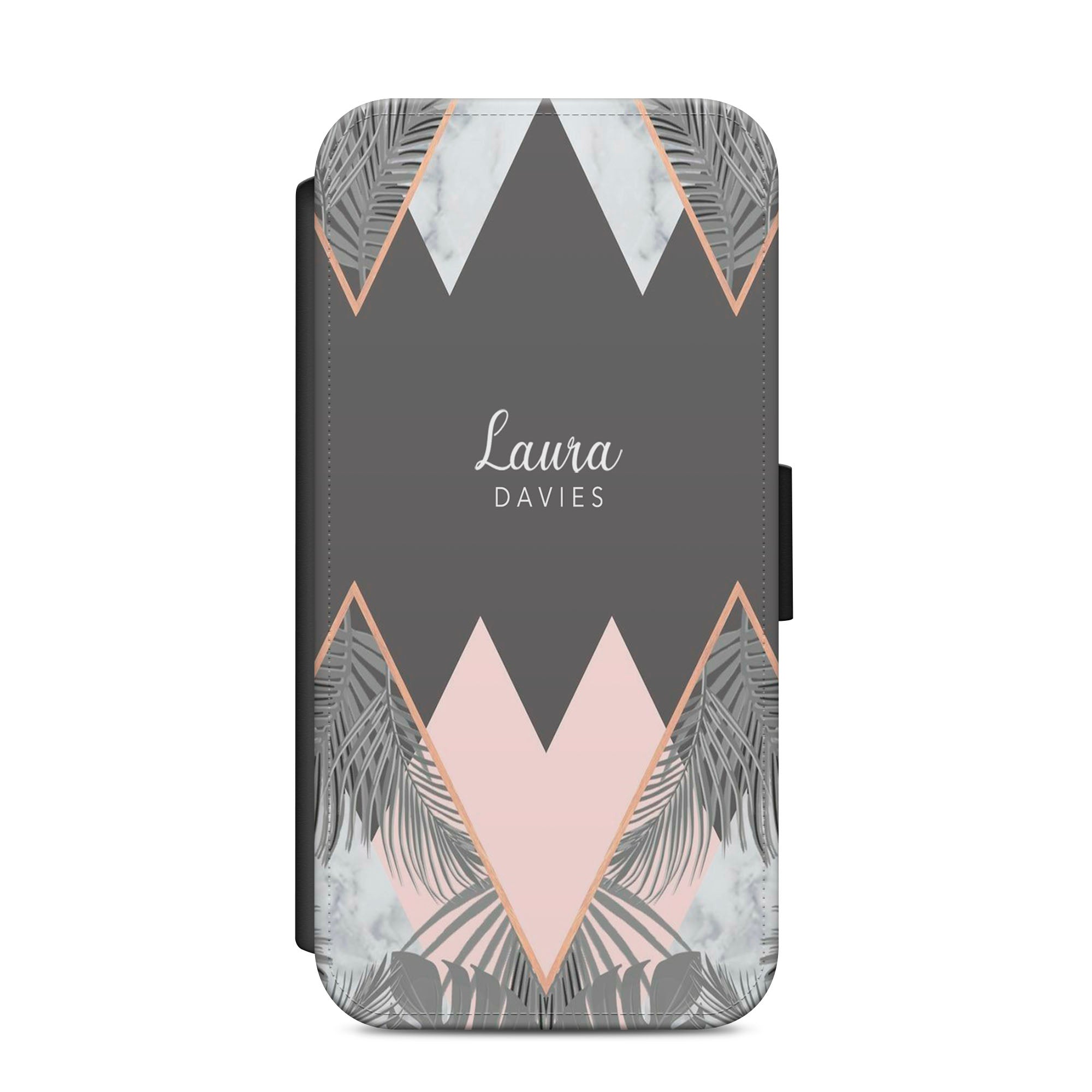 Personalised Geometric Faux Leather Flip Case Wallet for iPhone / Samsung