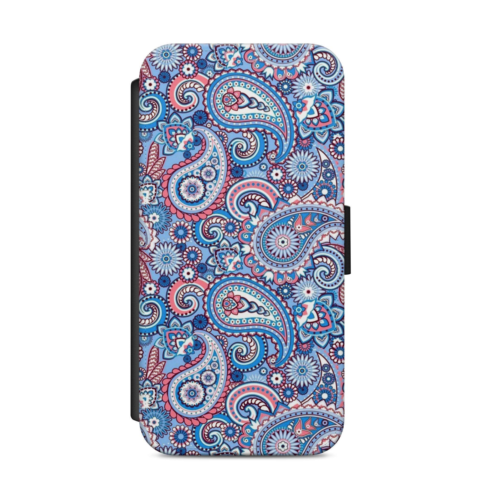 Blue Paisley Pattern Faux Leather Flip Case Wallet for iPhone / Samsung