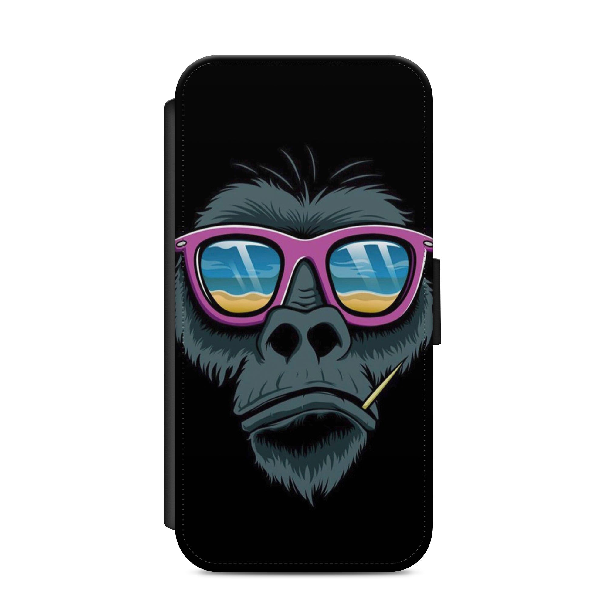 Cool Monkey In Sunglasses Faux Leather Flip Case Wallet for iPhone / Samsung