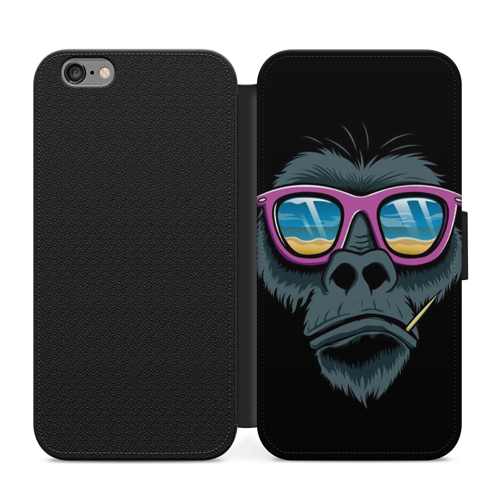 Cool Monkey In Sunglasses Faux Leather Flip Case Wallet for iPhone / Samsung