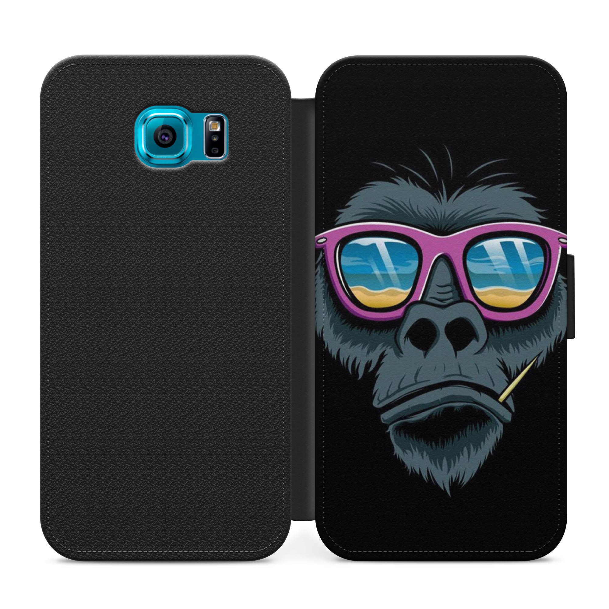 Cool Monkey In Sunglasses Faux Leather Flip Case Wallet for iPhone / Samsung