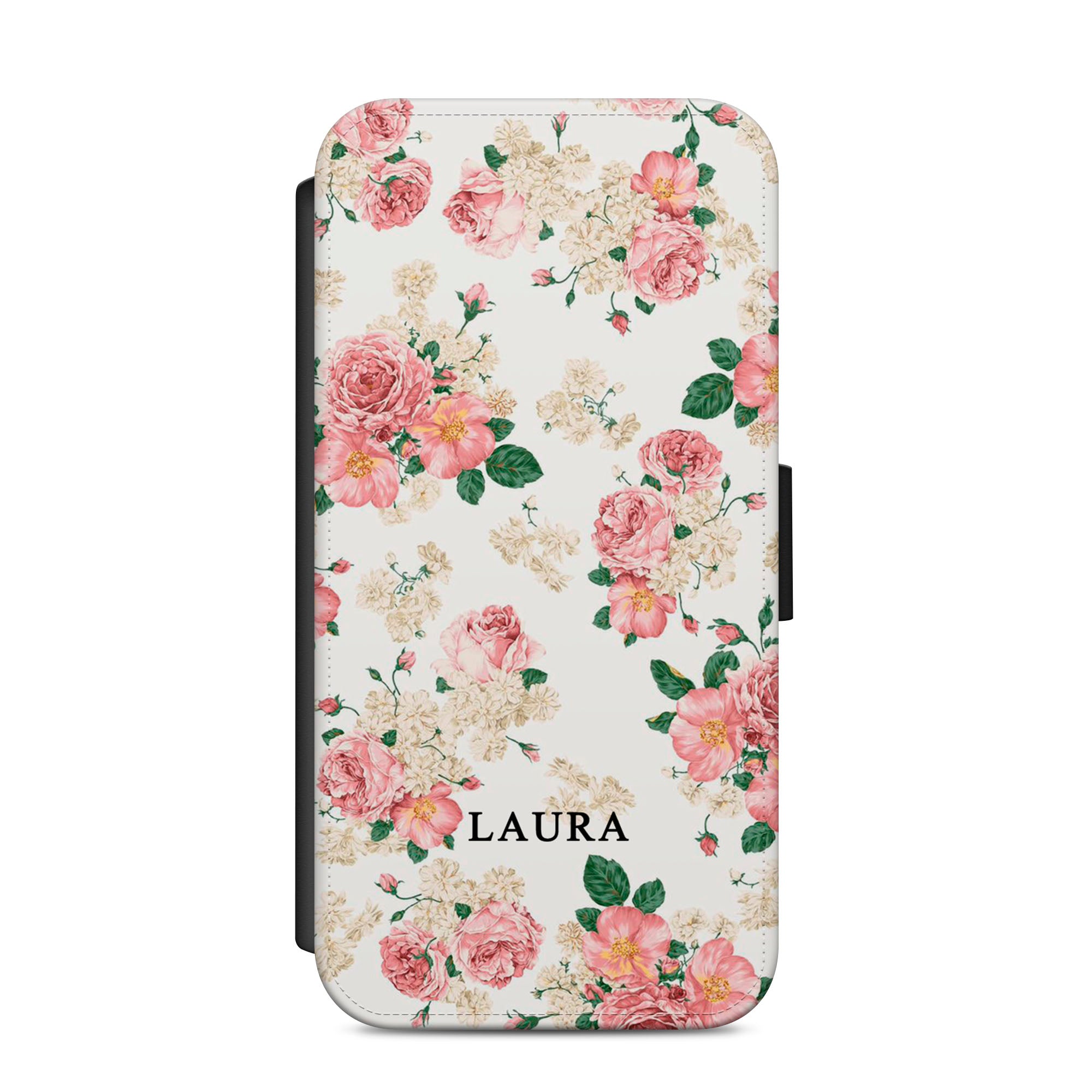 Personalised Floral Faux Leather Flip Case Wallet for iPhone / Samsung