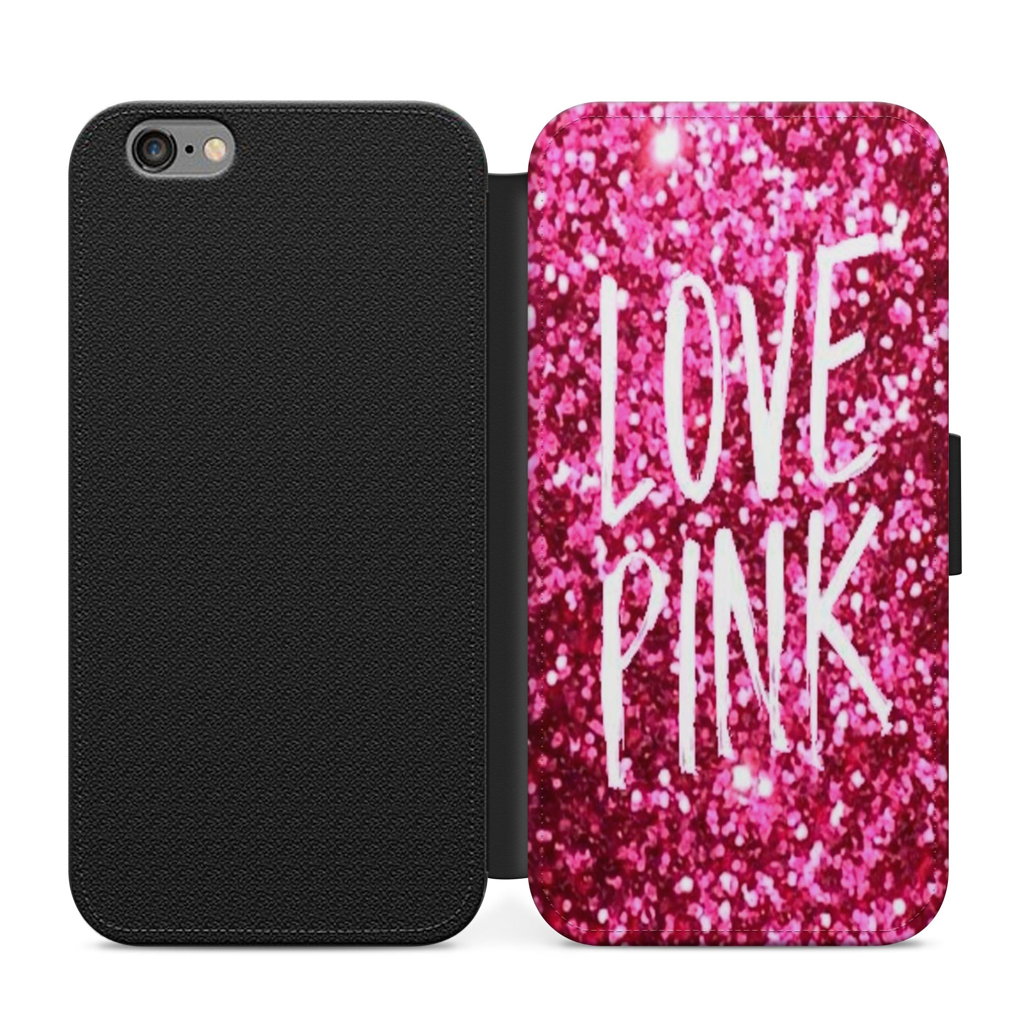 Love Pink Faux Leather Flip Case Wallet for iPhone / Samsung